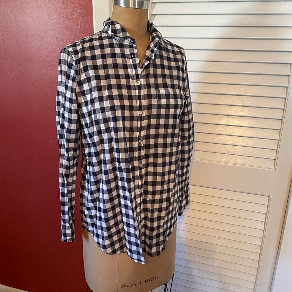 J CREW | boy fit navy white checkerboard button down shirt PS